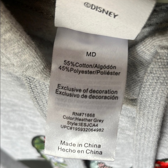 DISNEY Mickey Mouse Hoodie Light Grey Floral Embroidered, Women’s Sz M - Picture 12 of 13